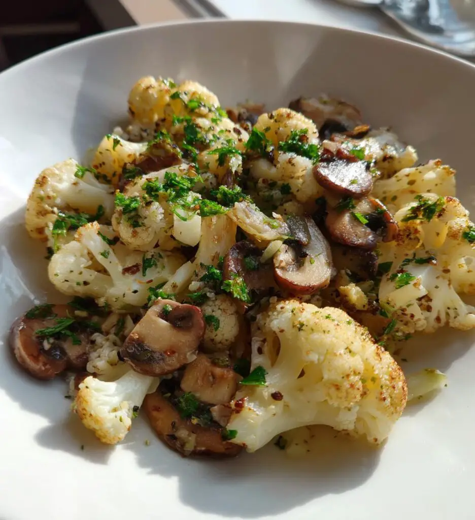 garlic mushrooms cauliflower skillet
