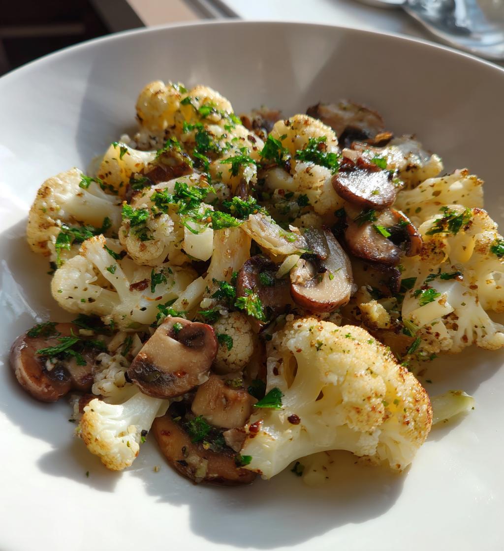 garlic mushrooms cauliflower skillet