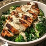 grilled chicken broccoli bowls with creamy garlic sauce