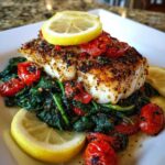 grilled cod with spinach and tomatoes