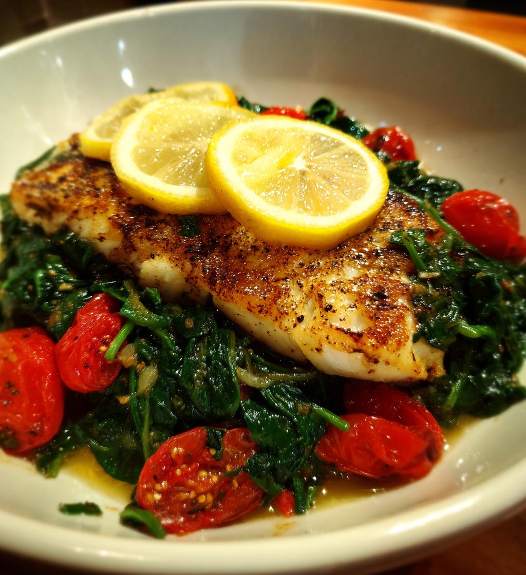 grilled cod with spinach and tomatoes recipes - detail 1