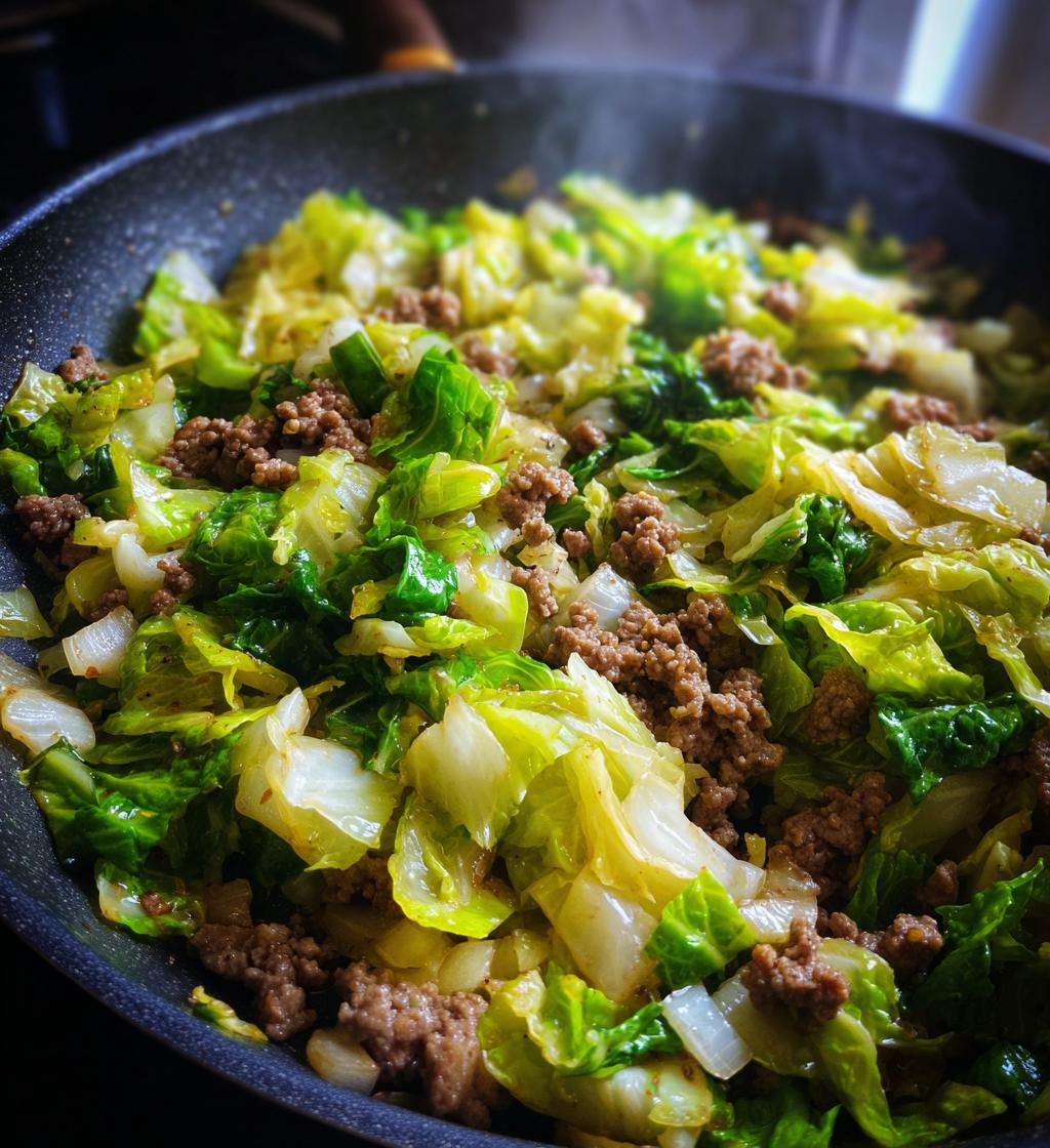 ground beef and chopped cabbage - detail 1