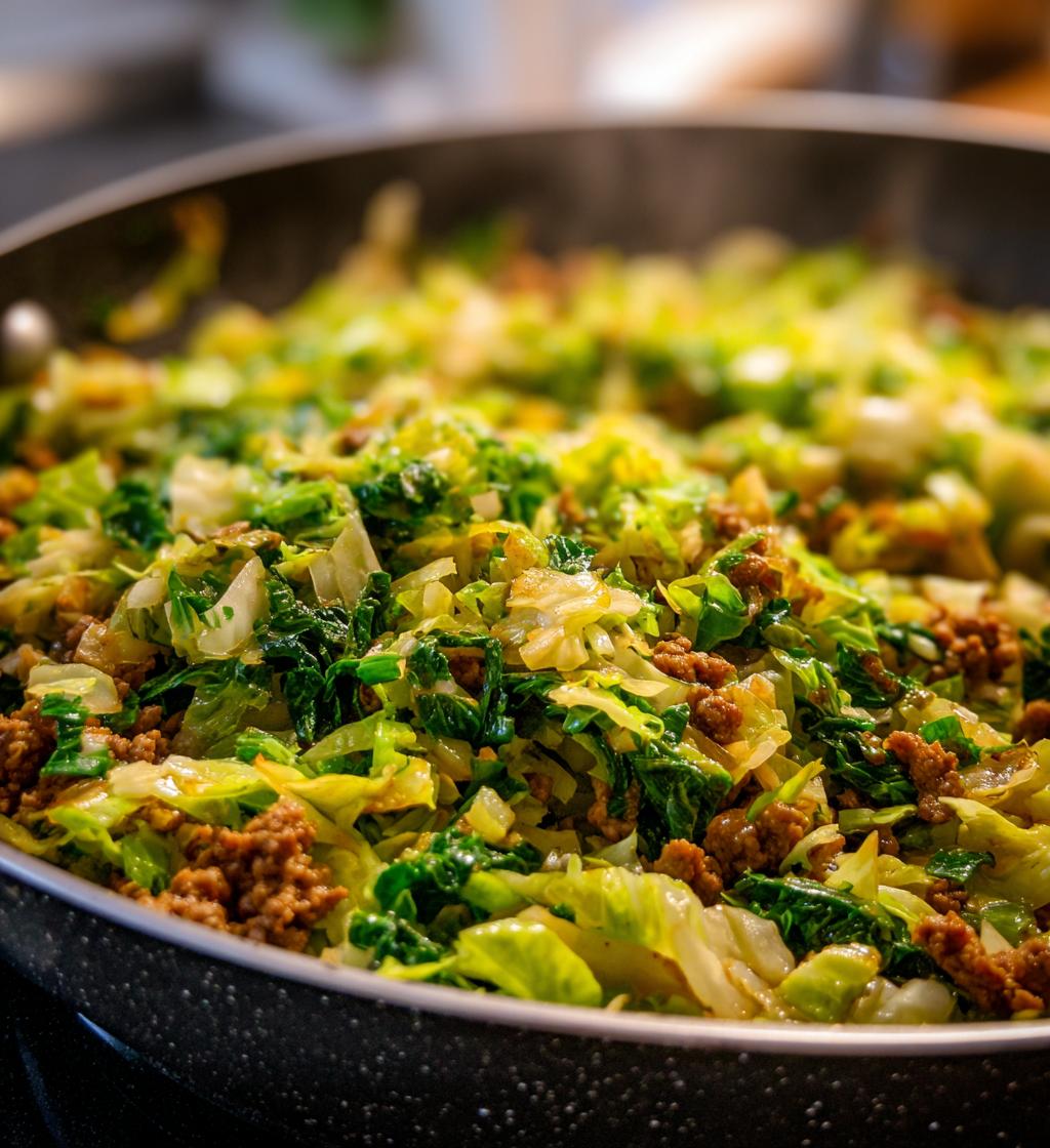 ground beef and chopped cabbage