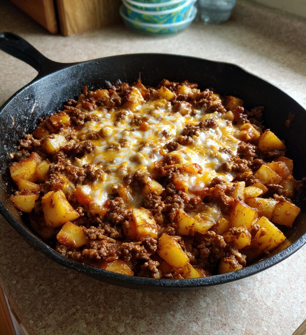 loaded ground beef and potatoes skillet - detail 1