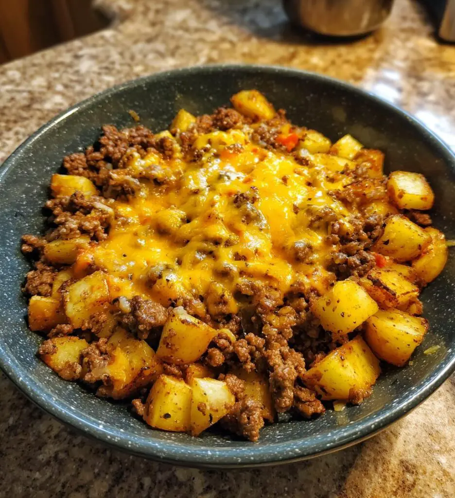 loaded ground beef and potatoes skillet