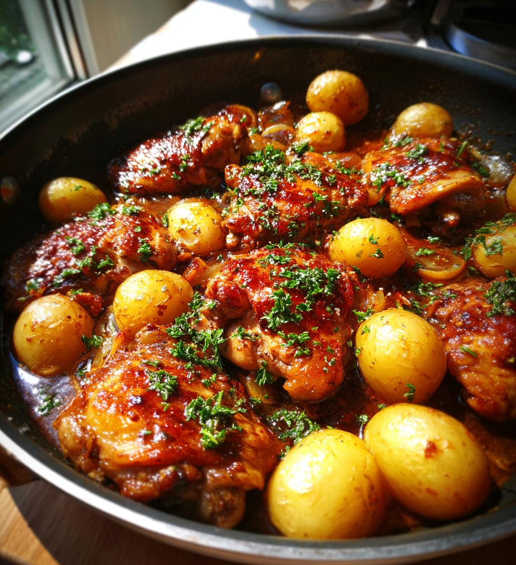 one pan honey garlic chicken and potatoes - detail 1