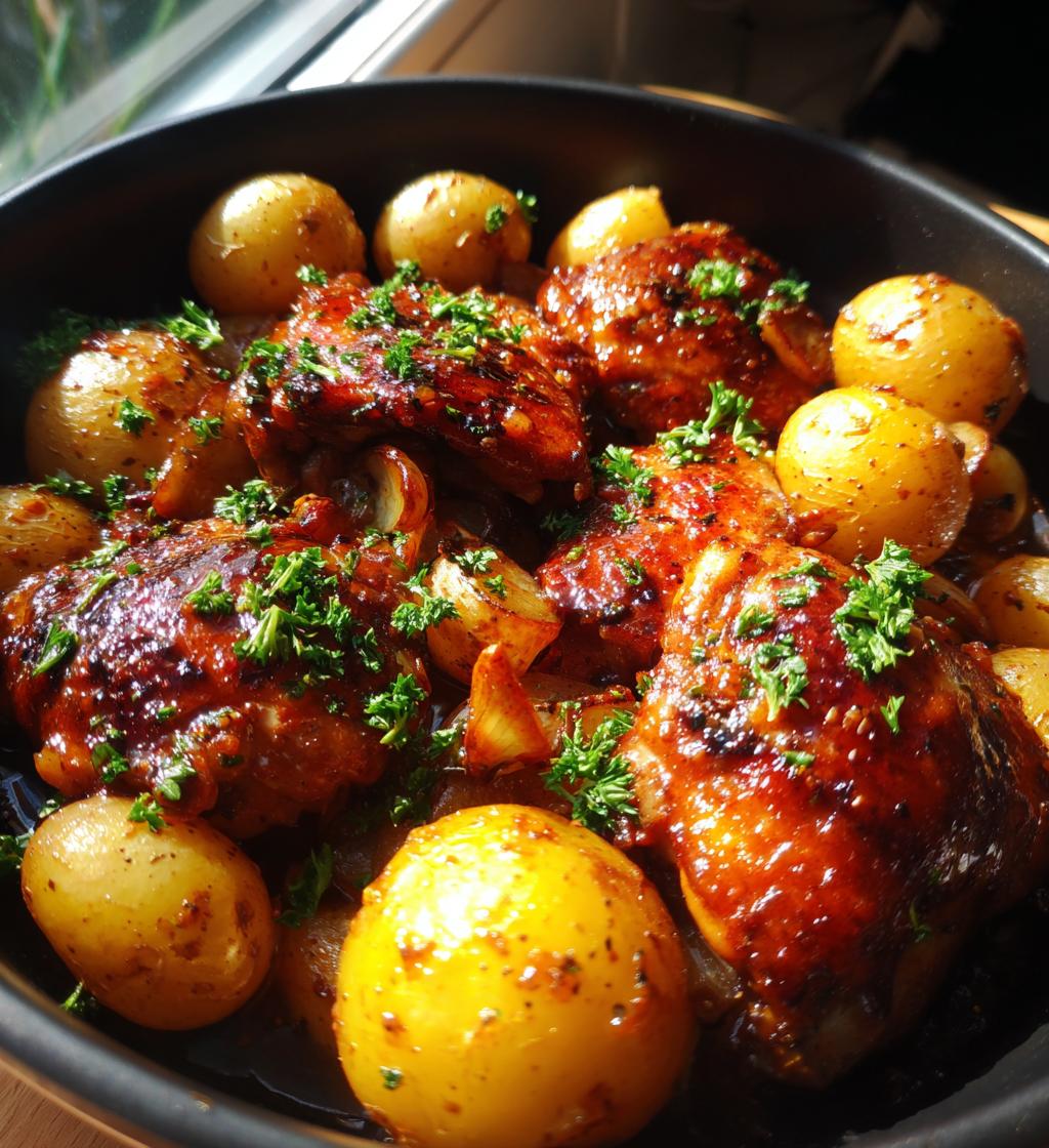 one pan honey garlic chicken and potatoes