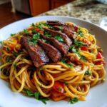 one pan spicy honey garlic steak pasta