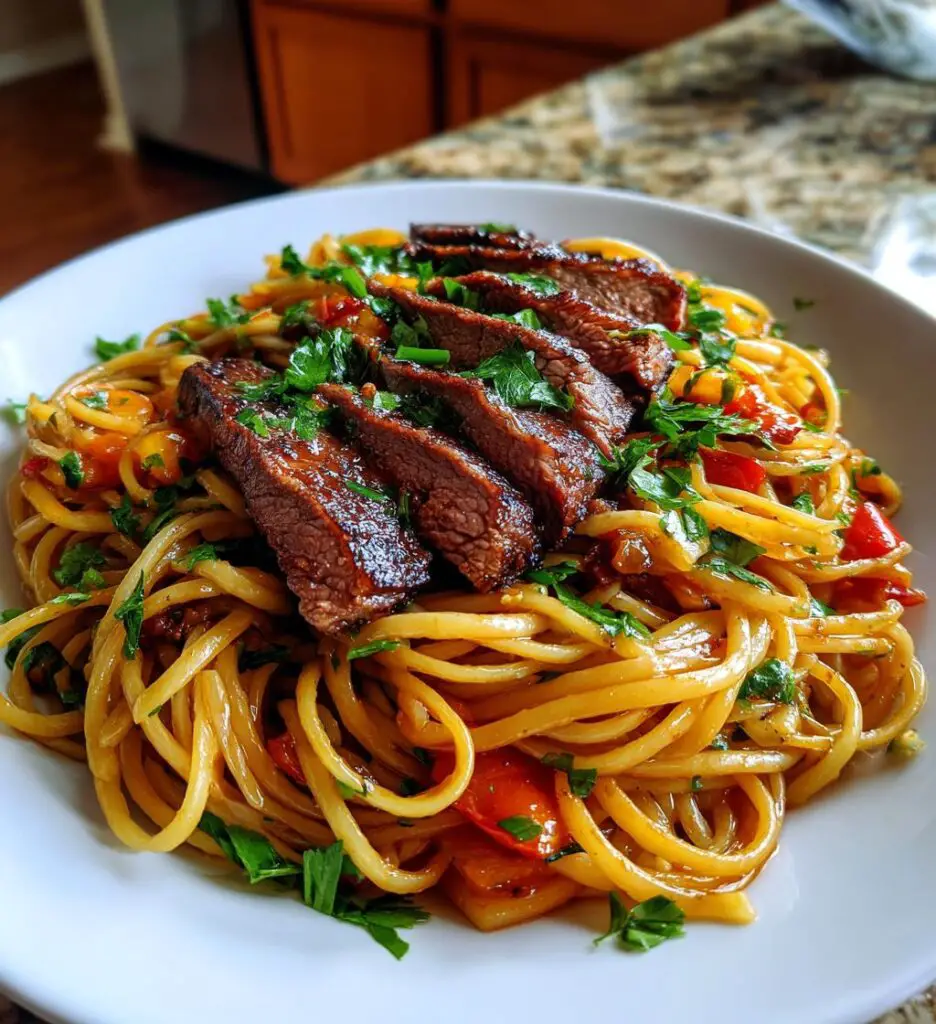 one pan spicy honey garlic steak pasta