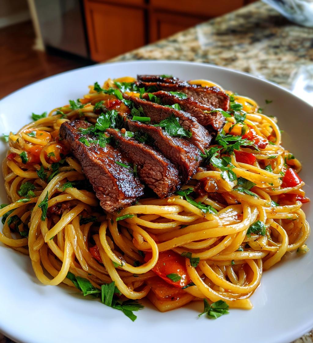 one pan spicy honey garlic steak pasta