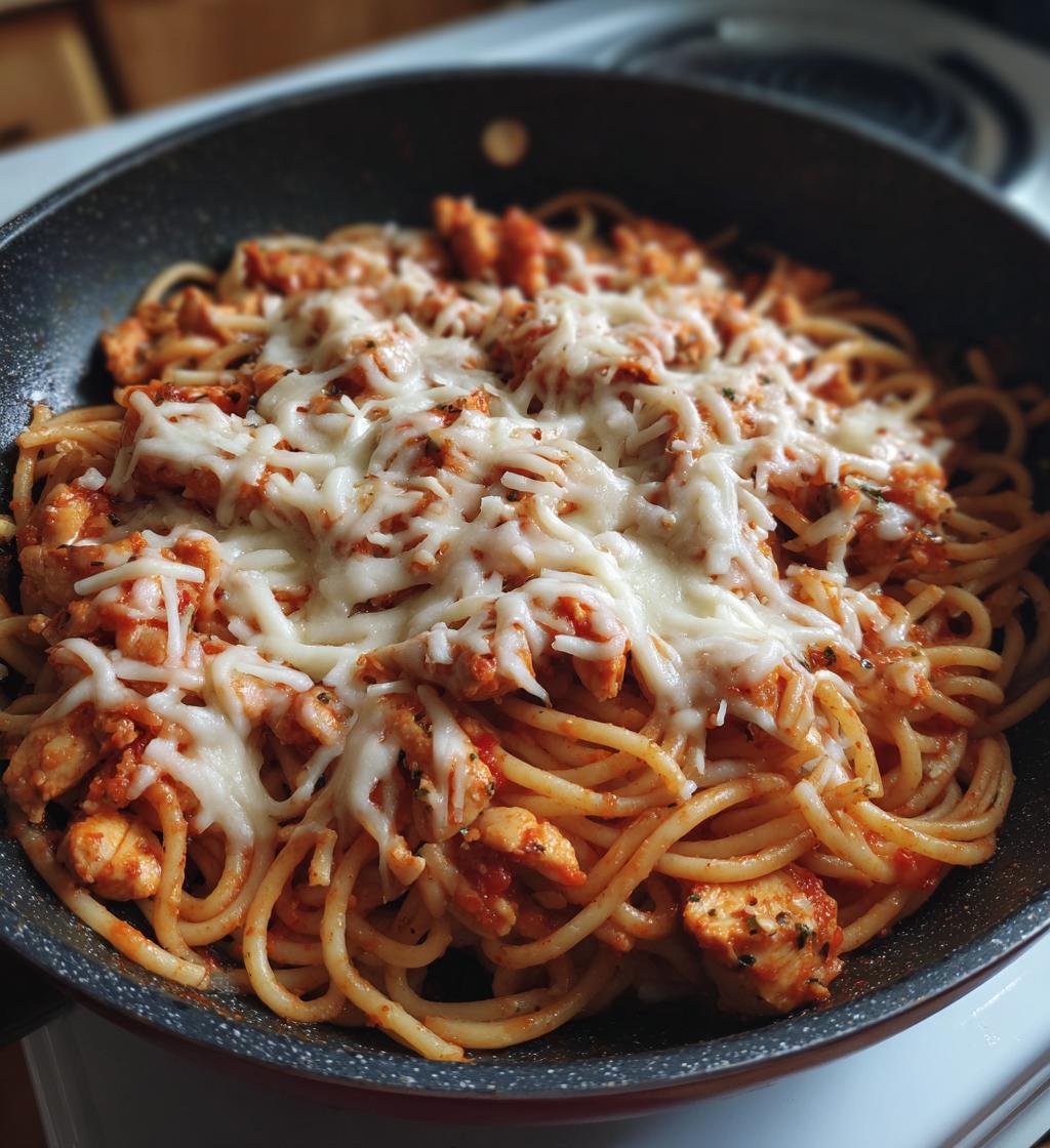 one pot chicken parmesan pasta - detail 1