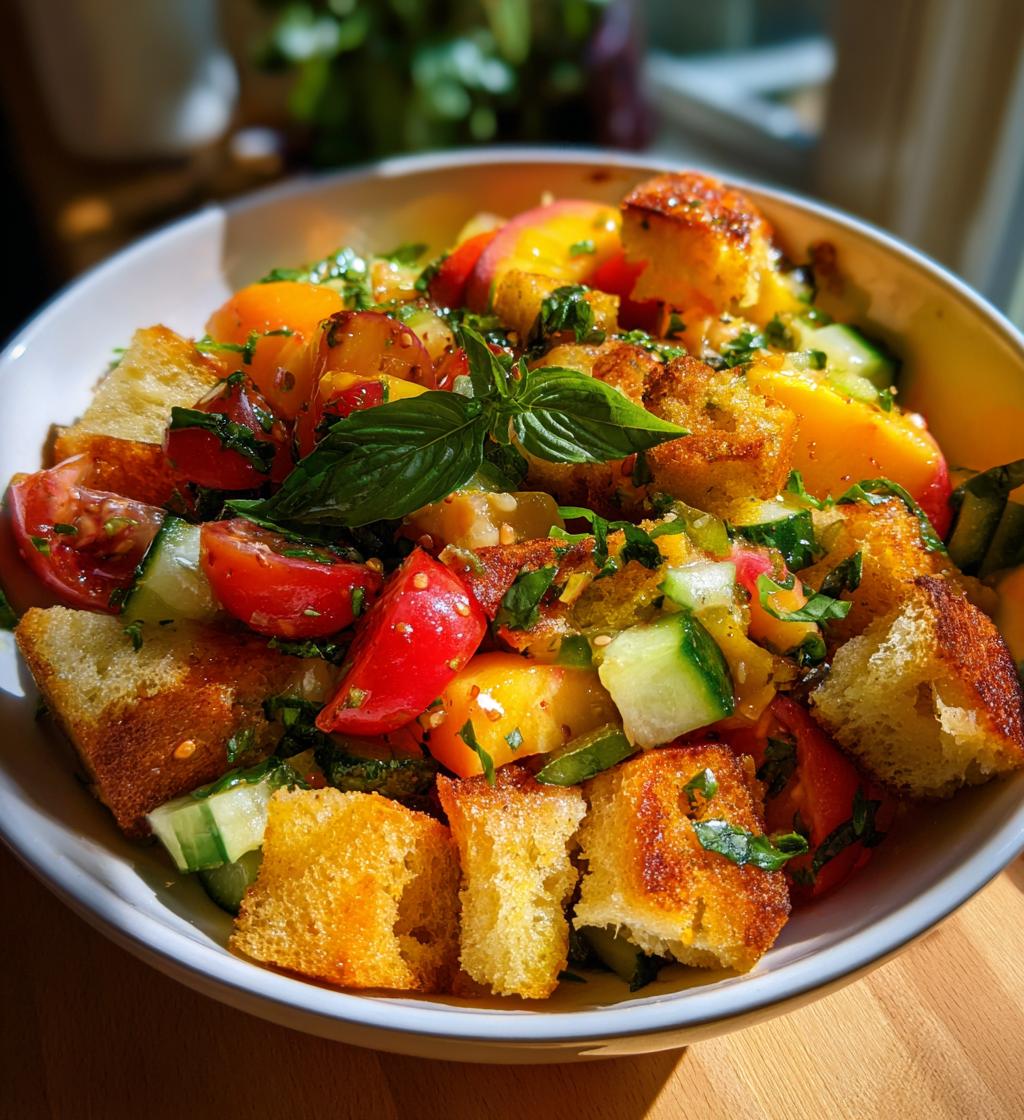 peach panzanella salad - detail 1