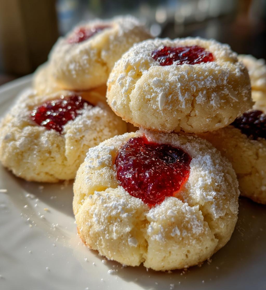 raspberry filled almond snowball cookies - detail 1