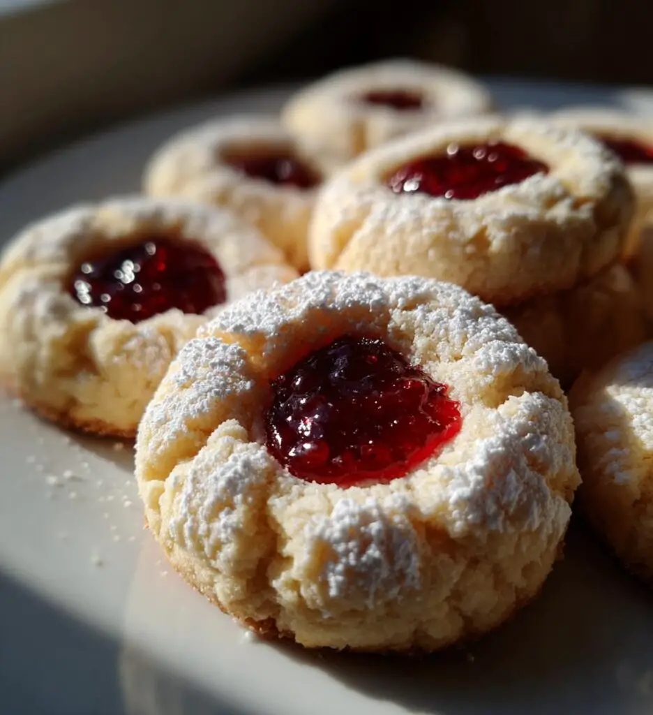 raspberry filled almond snowball cookies