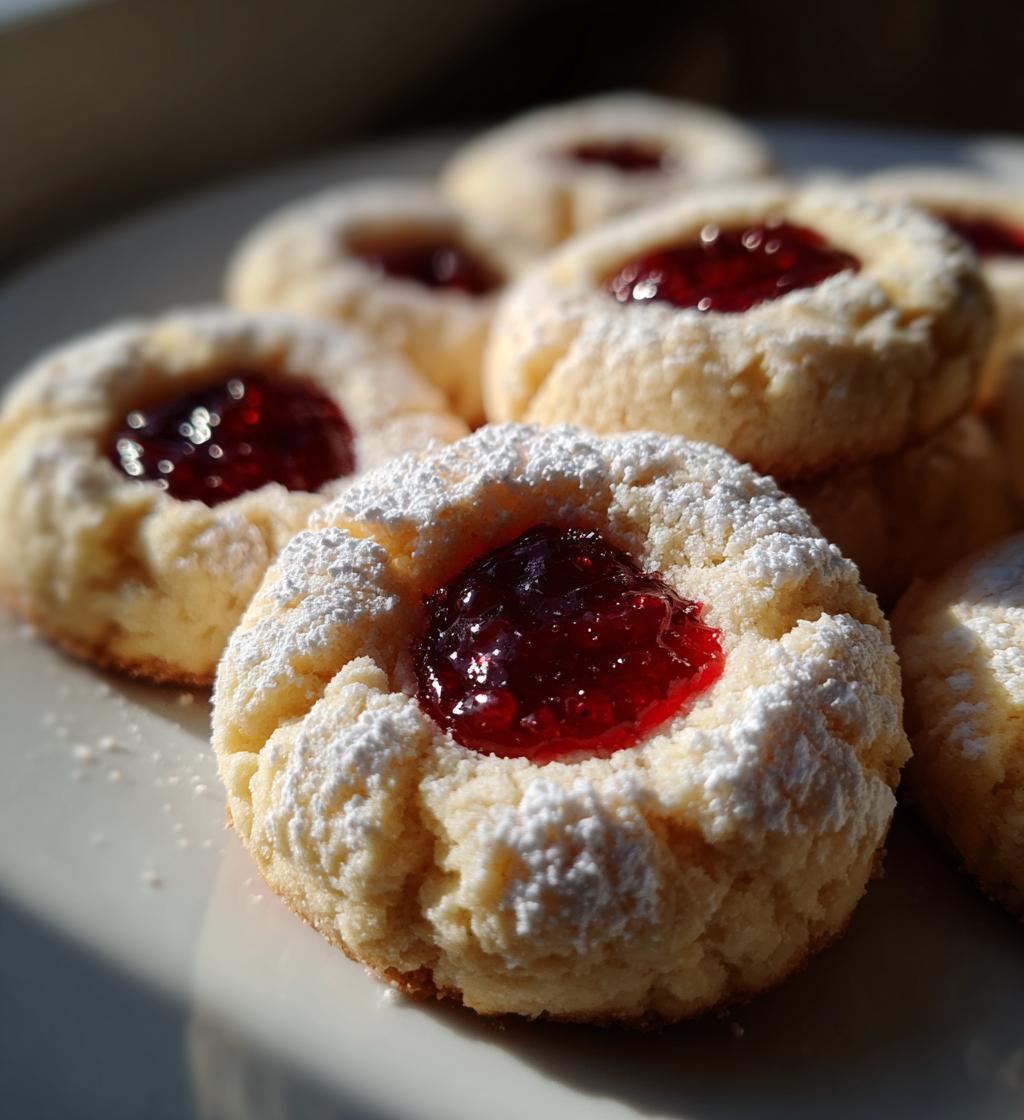 raspberry filled almond snowball cookies