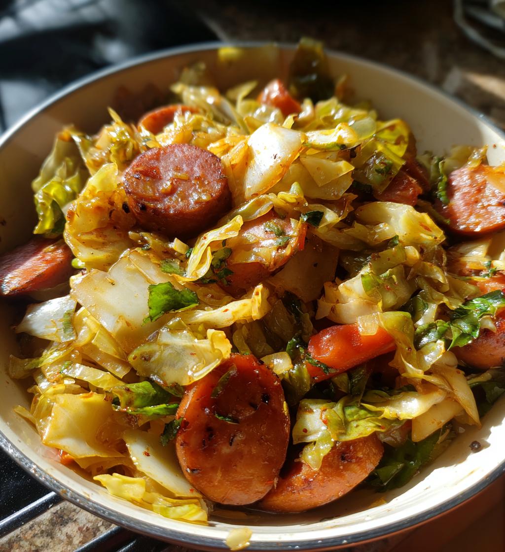 sausage and cabbage stir fry - detail 1