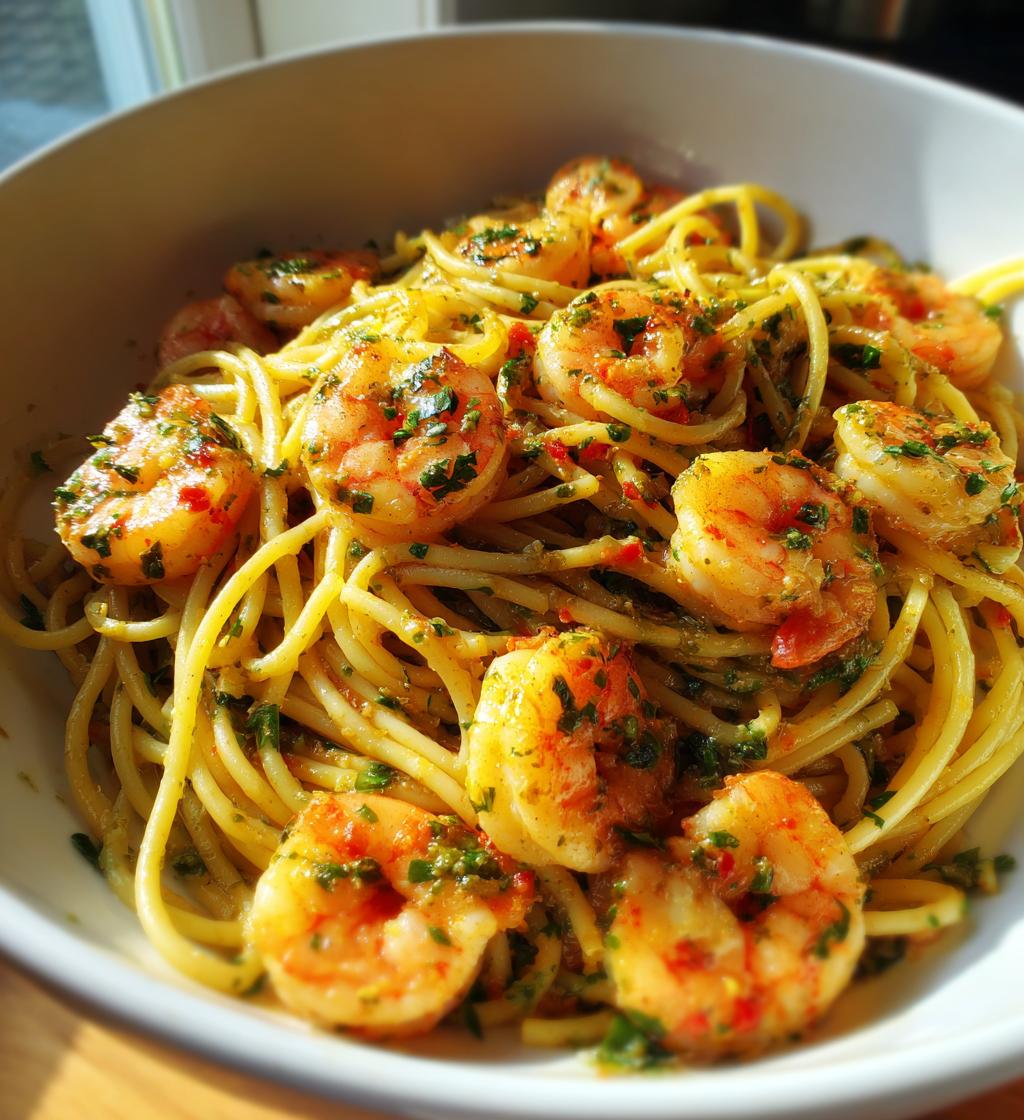 shrimp scampi with pasta - detail 1
