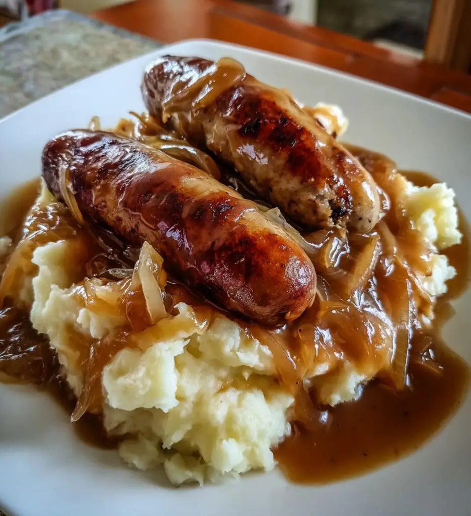 true bangers and mash with onion gravy