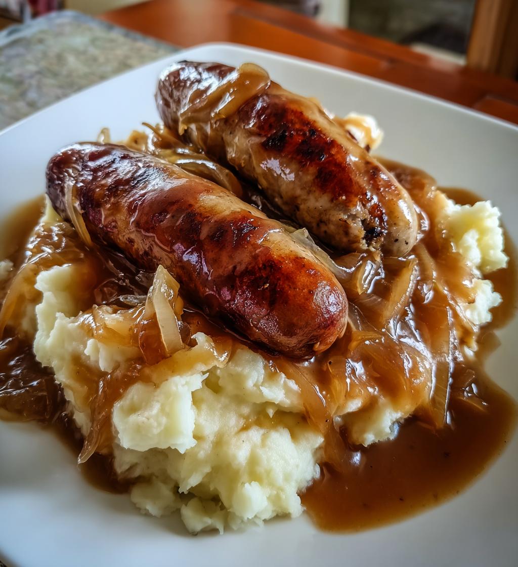 true bangers and mash with onion gravy