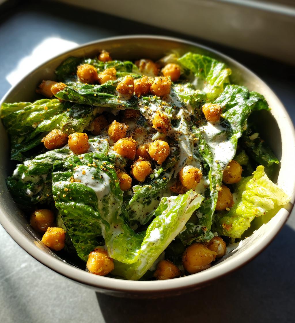 vegan caesar salad with chickpeas - detail 1
