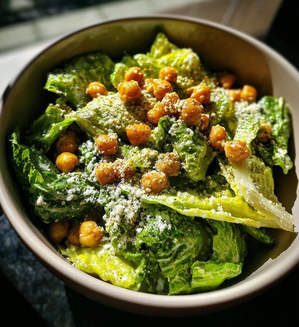 vegan caesar salad with chickpeas