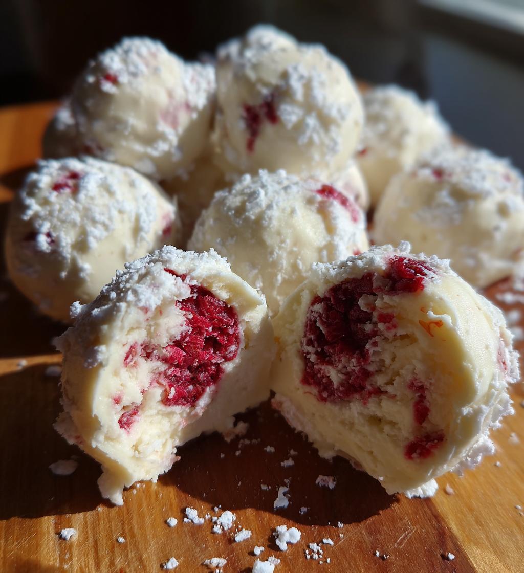 white chocolate raspberry truffles - detail 1