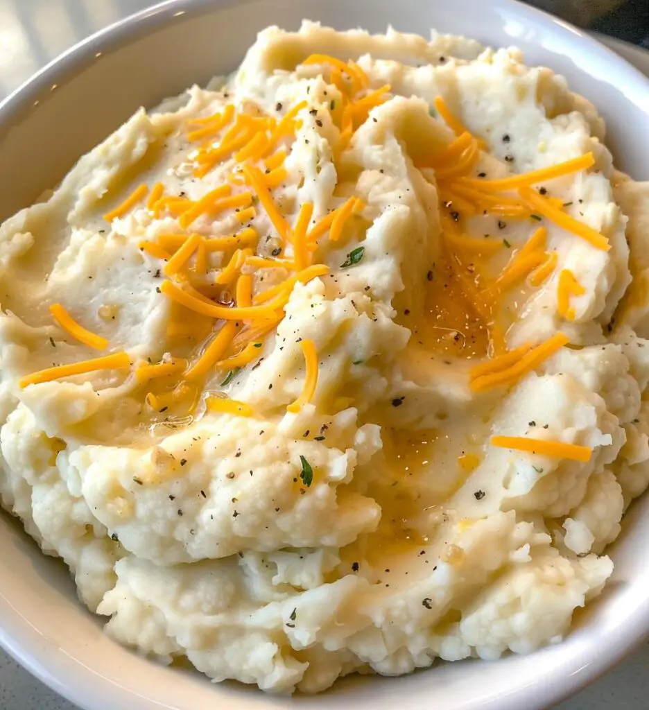 Cheddar Garlic Mashed Cauliflower