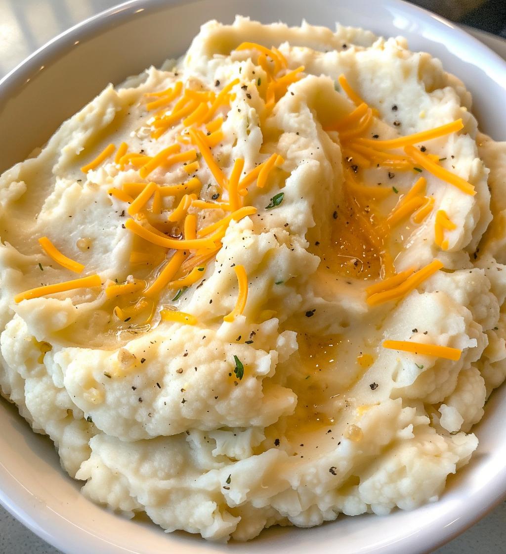 Cheddar Garlic Mashed Cauliflower