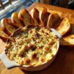 Chicken Alfredo Dip with Garlic Bread Chips