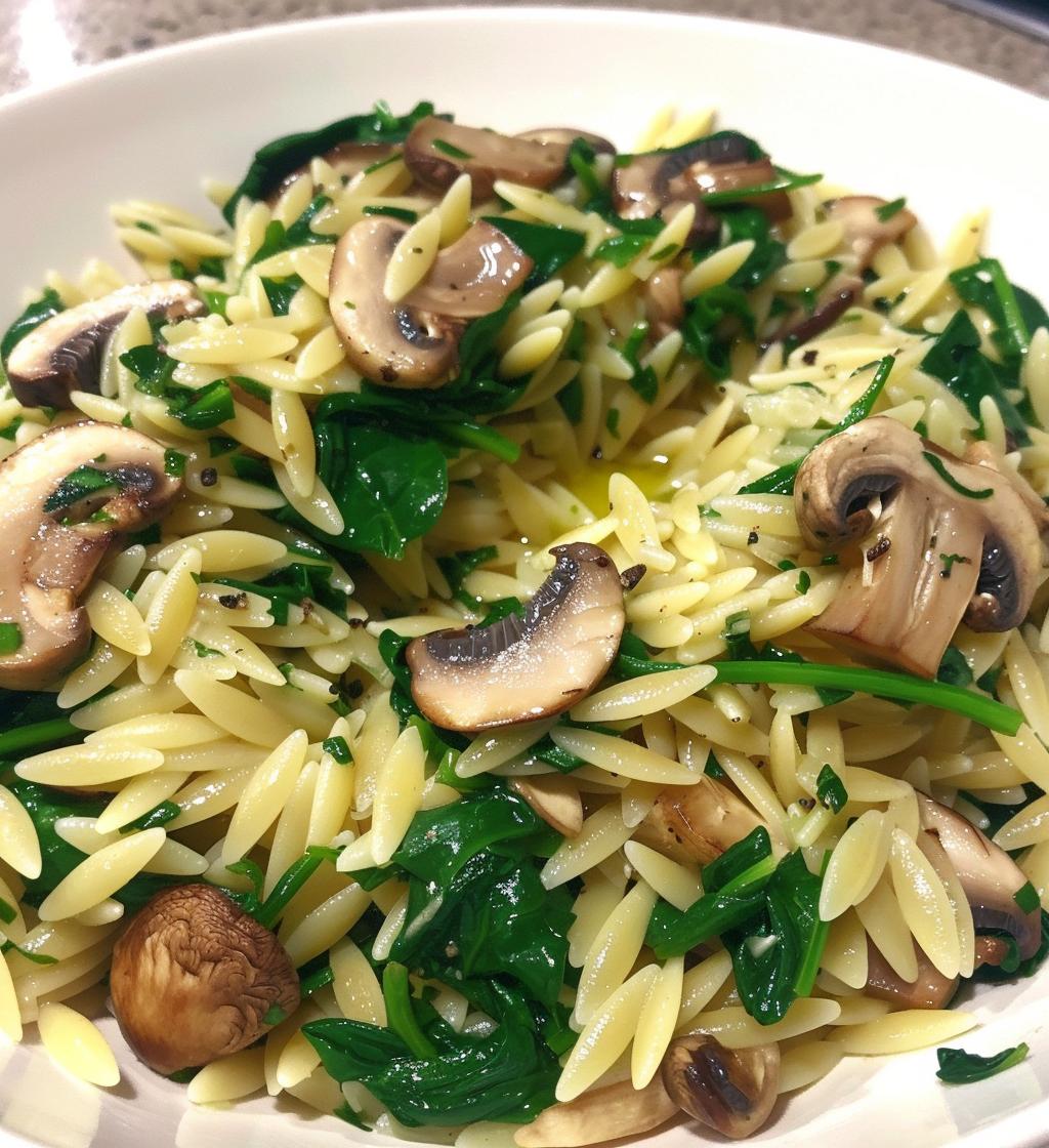 Garlic Orzo with Spinach and Mushrooms