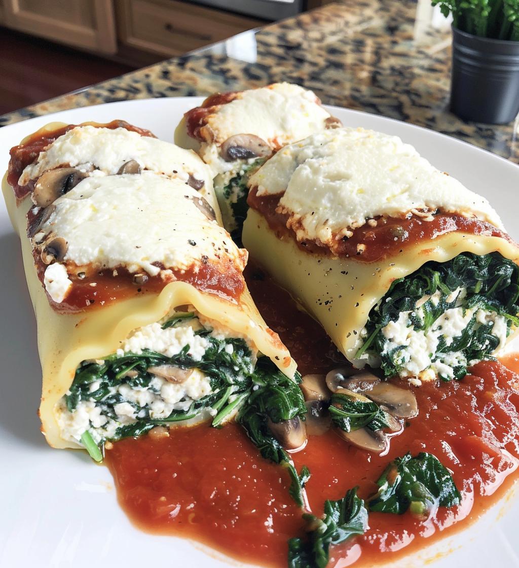 Mushroom Spinach Lasagna Rolls