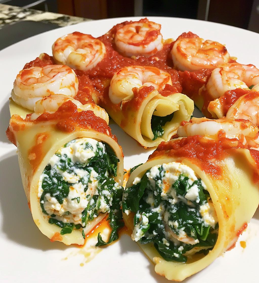 Shrimp Spinach Stuffed Pasta Rolls
